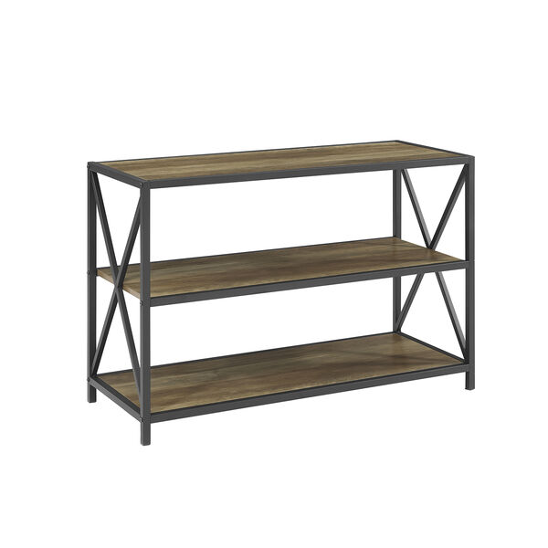 40-Inch X-Frame Metal and Wood Media Bookshelf - Rustic Oak, image 5