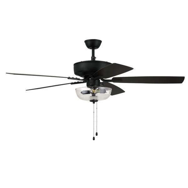 Pro Plus Flat Black 52-Inch Two-Light Ceiling Fan with Clear Glass Bowl Shade, image 1