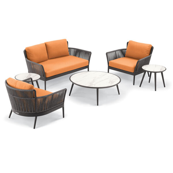 Nette Carbon and Tangerine Patio Loveseat and Table Set, 6-Piece, image 1