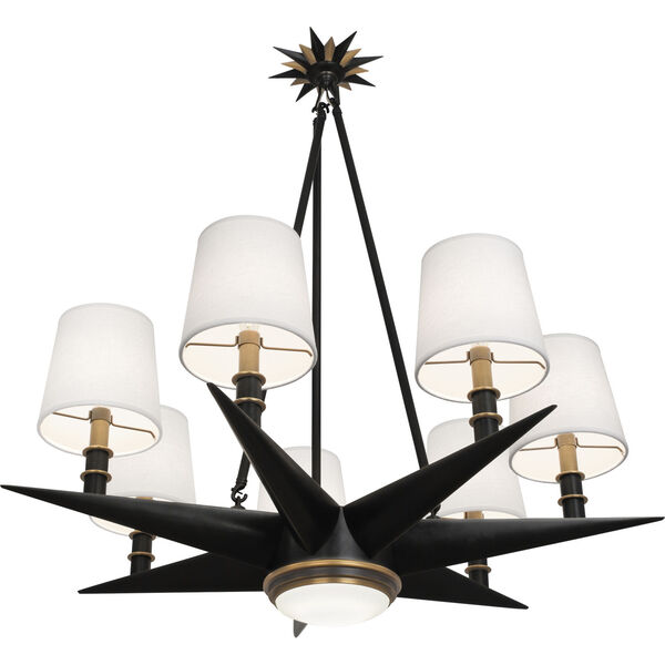 Cosmos Bronze Eight-Light Chandelier With Oyster Linen Fabric Shade, image 1