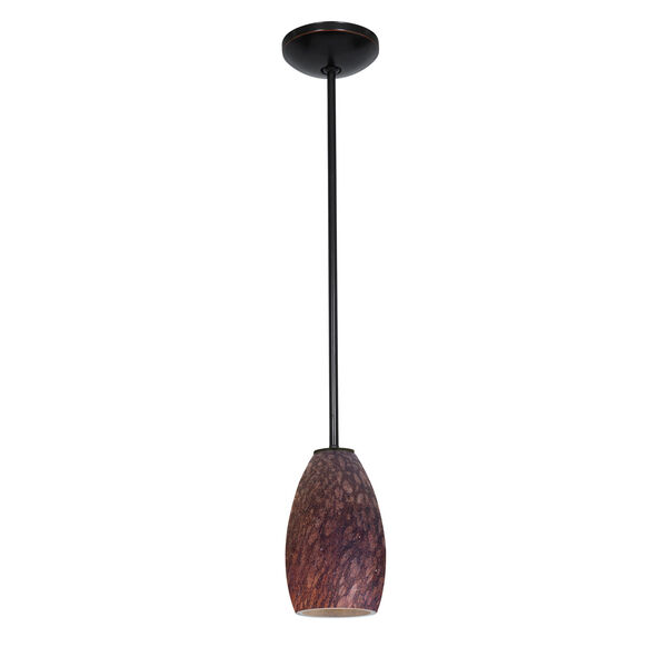 Champagne Oil Rubbed Bronze LED Rod Mini Pendant with Brown Stone Glass Shade, image 3