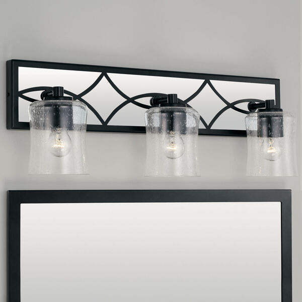 Avery Matte Black Vanity with Clear Seeded Glass and Mirrored Backplate, image 3