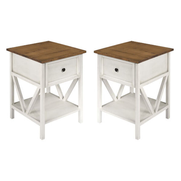Natalee Reclaimed Barnwood and White Wash V-Frame Side Table, Set of Two, image 3