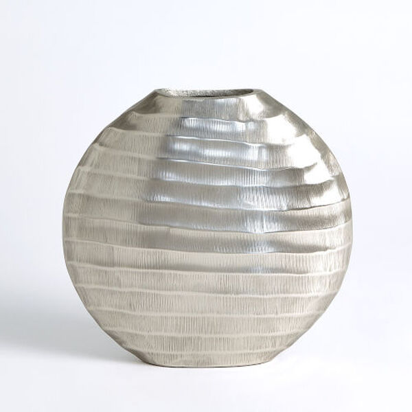 Antique Nickel Chased Medium Oval Vase, image 1