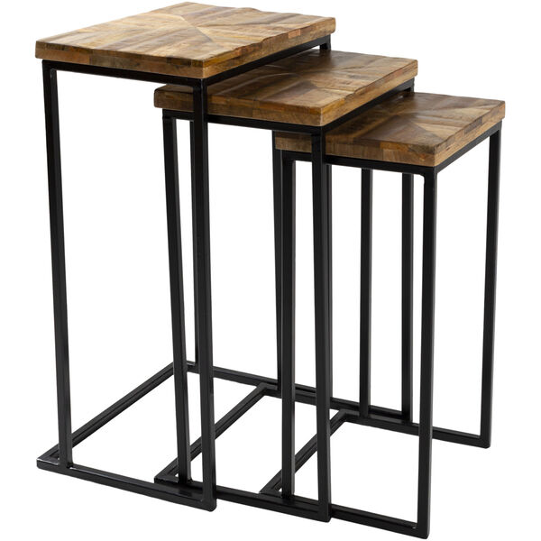 Troyes Natural and Black Nesting Accent Table, 3 Pieces, image 1