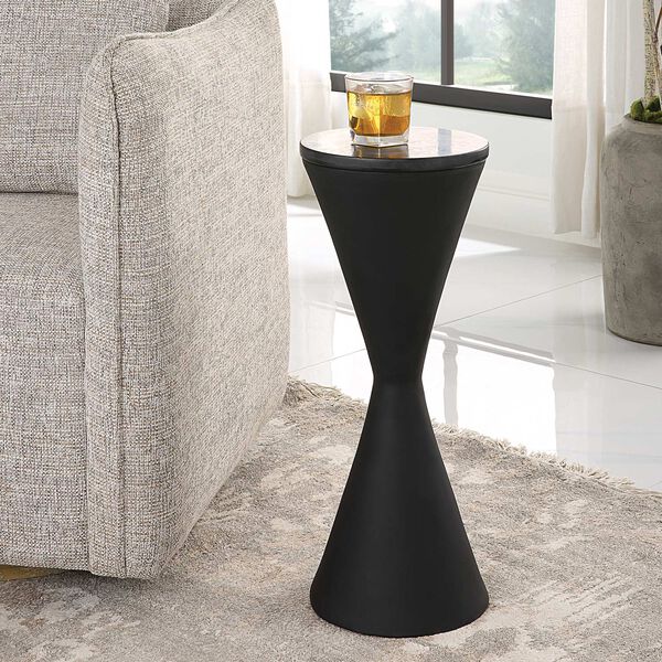 Times Up Matte Black Hourglass Shaped Drink Table, image 2