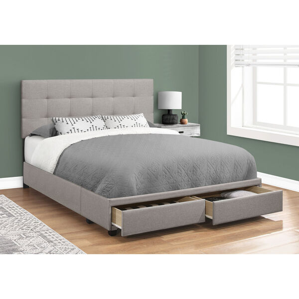 Gray Queen Bed with Two Storage Drawers, image 3