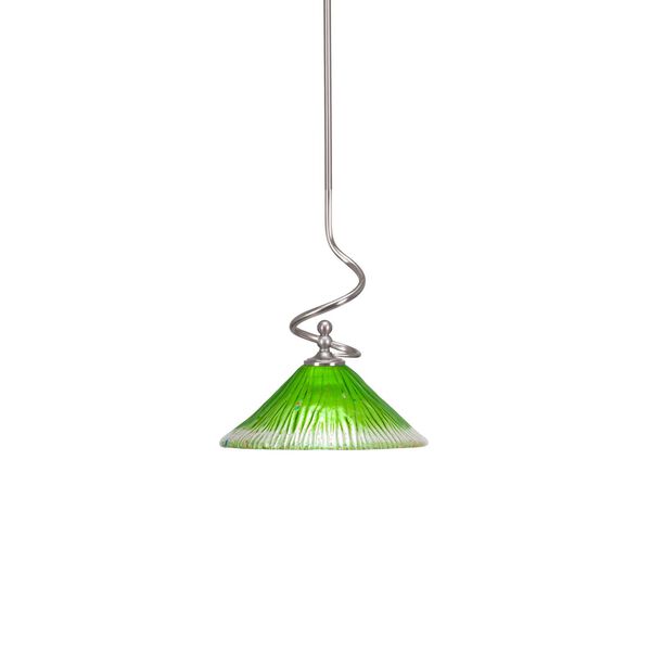 Capri Brushed Nickel One-Light Pendant with 10-Inch Kiwi Green Bell Crystal Glass, image 1