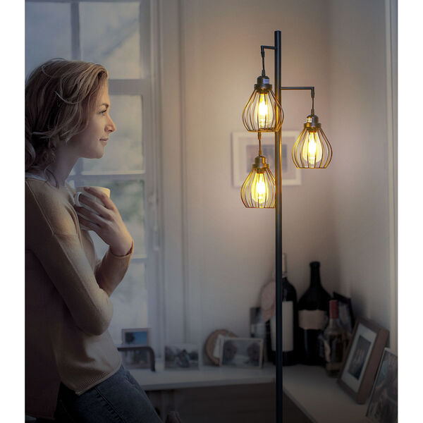 Teardrop Black Three-Light LED Floor Lamp, image 5
