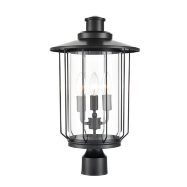 Ash Powder Coat Black Three-Light Outdoor Post Lantern, image 1