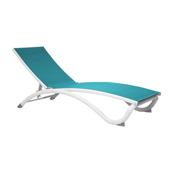 Archway White Teal Stackable Sling Chaise Longer, Set of Two, image 3