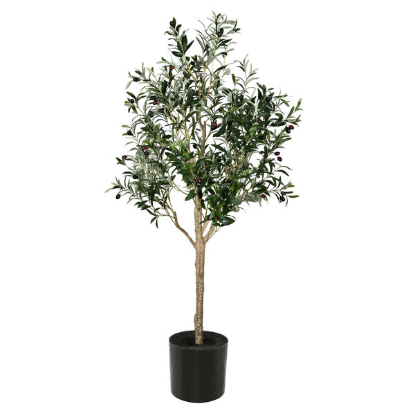 Green 60-Inch Olive Tree with Black Pot, image 1