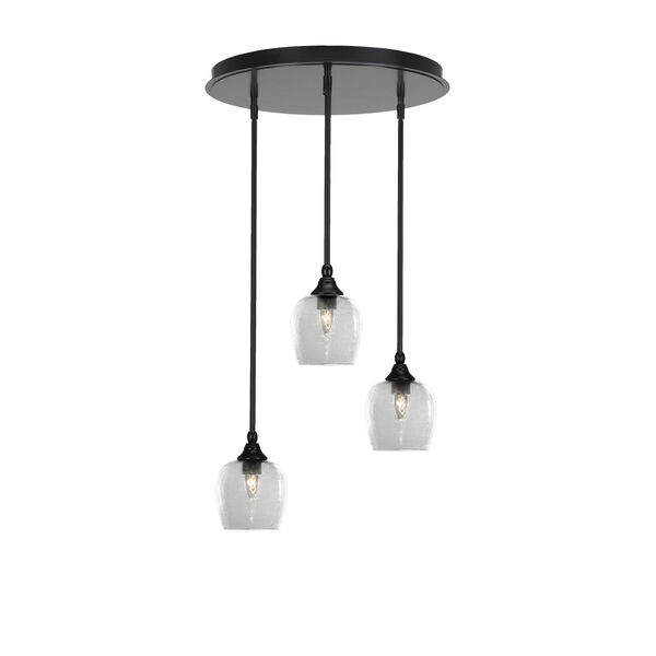 Empire Matte Black 19-Inch Three-Light Cluster Pendalier with Six-Inch Clear Bubble Glass, image 1