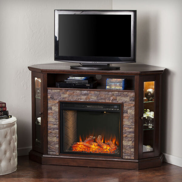 Redden Espresso Corner Convertible Smart Electric Fireplace with Storage, image 1