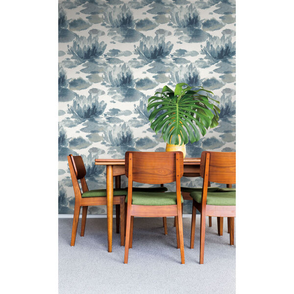 Candice Olson Botanical Dreams Dark Blue Water Lily Wallpaper, image 1
