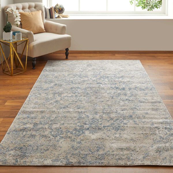 Camellia Casual Abstract Blue Ivory Rectangular 4 Ft. 3 In. x 6 Ft. 3 In. Area Rug, image 3