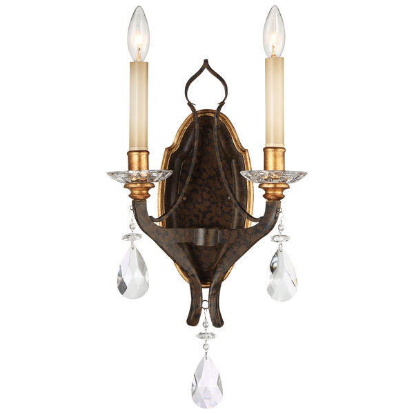Chateau Nobles Raven Bronze with Sunburst Gold Highlight Two-Light 11-Inch Wall Sconce, image 1