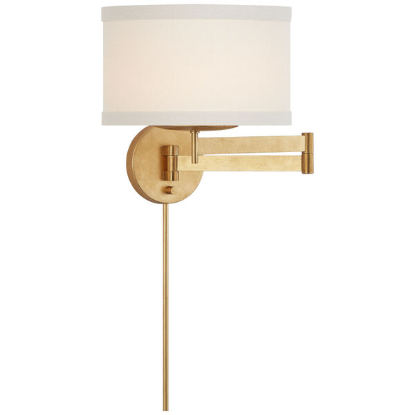Walker Swing Arm Sconce in Gild with Cream Linen Shade by kate spade new york, image 1