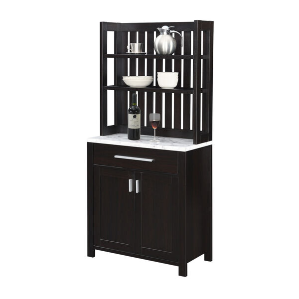 Sawyer Faux White Marble and Espresso Wine Bar with Cabinet, image 3