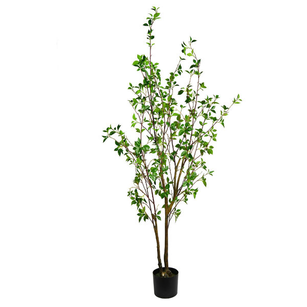 Green 72-Inch Baby Leaf Tree with Black Pot, image 1