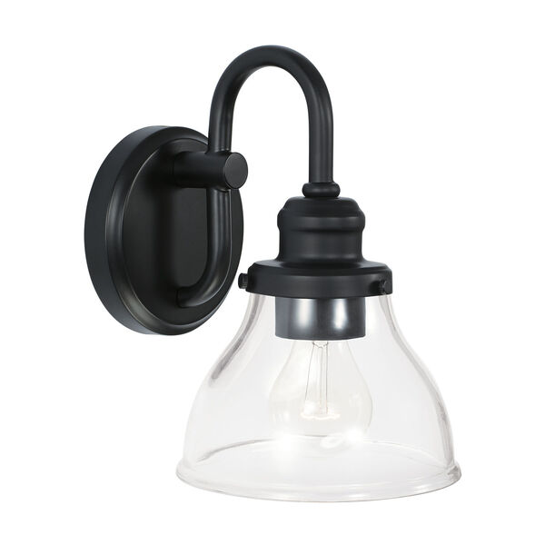 Baxter Matte Black One-Light Wall Sconce with Clear Glass Shade, image 1