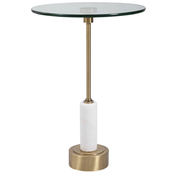 Portsmouth Brushed Brass and White Round Accent Table, image 1