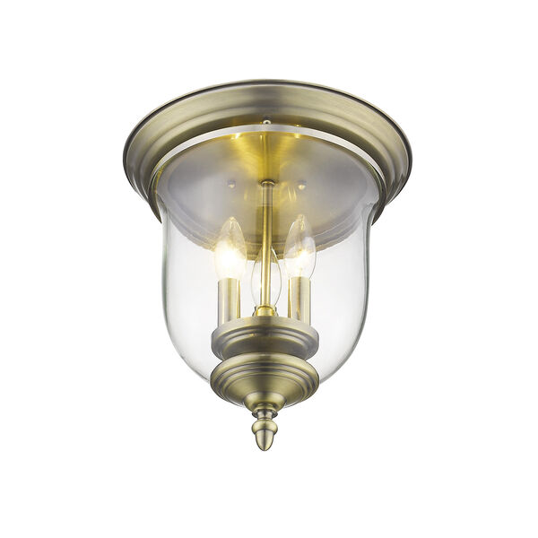 Legacy Antique Brass Hand Blown Clear Glass Three Light Ceiling Mount, image 3
