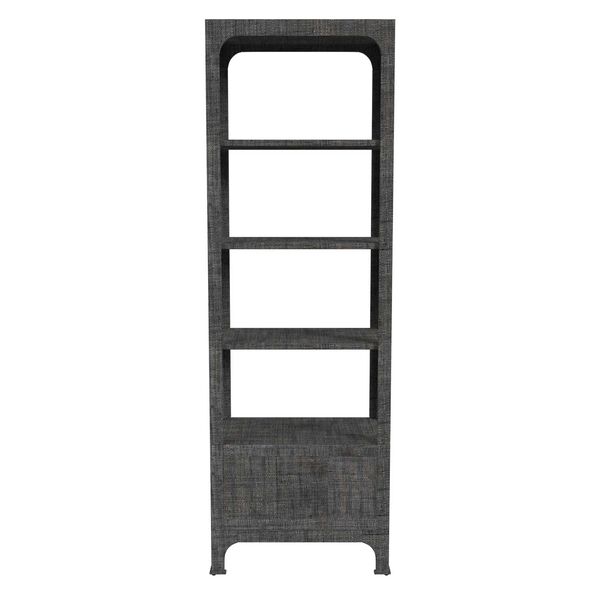 Chatham Charcoal Raffia Etagere with Drawer and Shelves, image 5