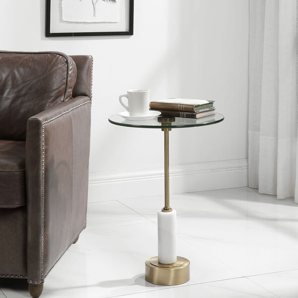 Portsmouth Brushed Brass and White Round Accent Table, image 2