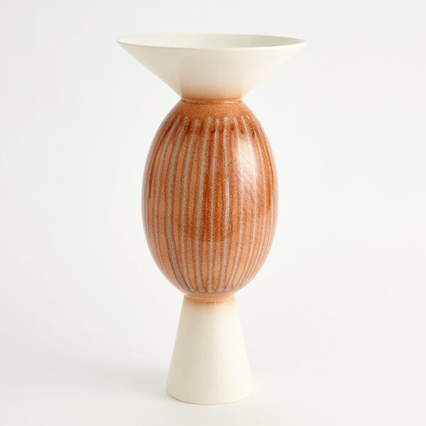White and Brown Sunset Stripes Wide Orb Vase, image 1