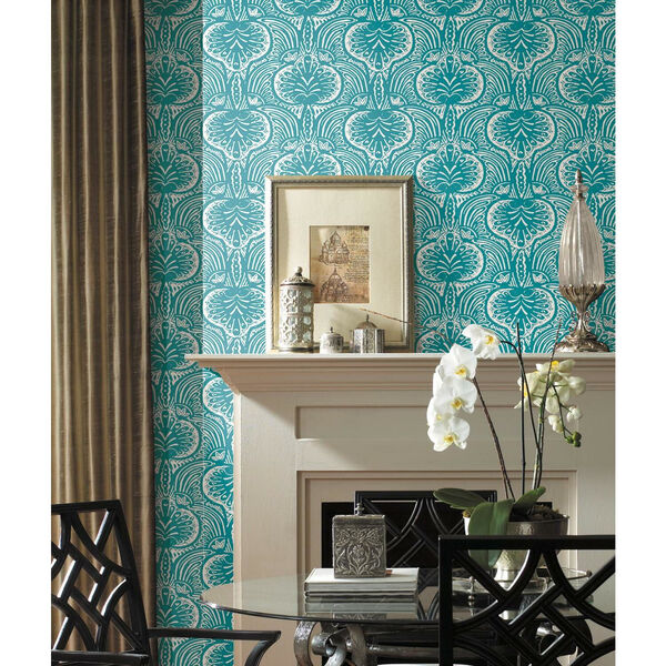 Ronald Redding Aqua Lotus Palm Non Pasted Wallpaper - SWATCH SAMPLE ONLY, image 1