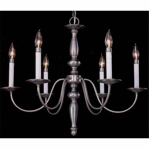 Early American Satin Pewter Six-Light Chandelier, image 1