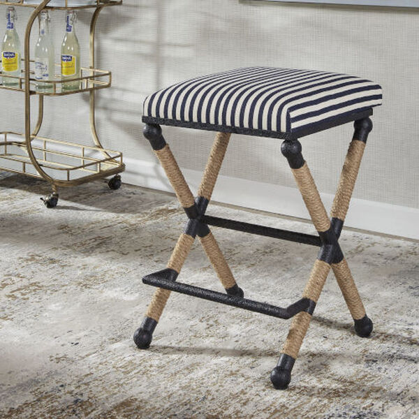 Braddock Navy, Cream and Natural Backless Counter Stool, image 3