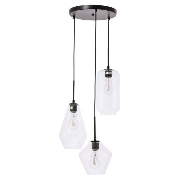Gene Black 17-Inch Three-Light Pendant with Clear Glass, image 3