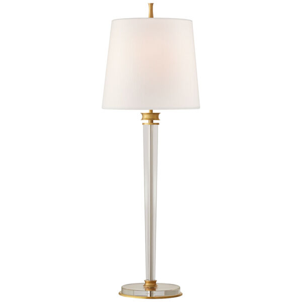 Lyra Buffet Lamp in Hand-Rubbed Antique Brass and Crystal with Linen Shade by Thomas O'Brien, image 1