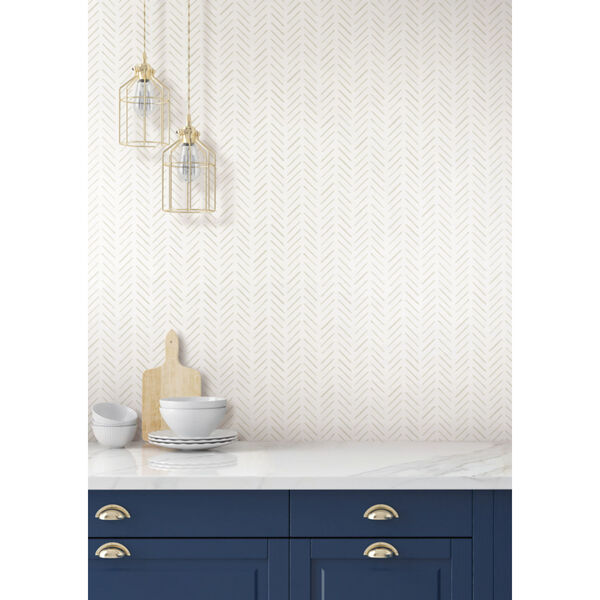 Waters Edge Off White Painted Herringbone Pre Pasted Wallpaper - SAMPLE SWATCH ONLY, image 3