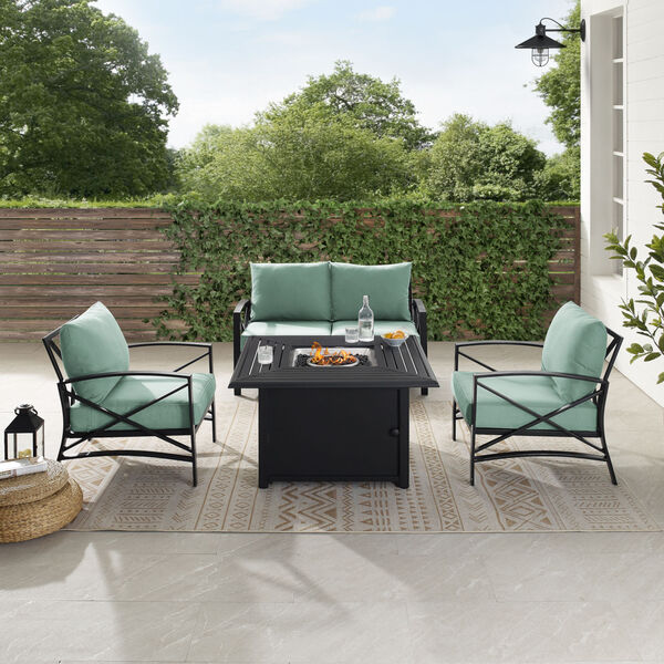 Kaplan Mist and Oil Rubbed Bronze Outdoor Conversation Set with Fire Table, 4 Piece, image 1