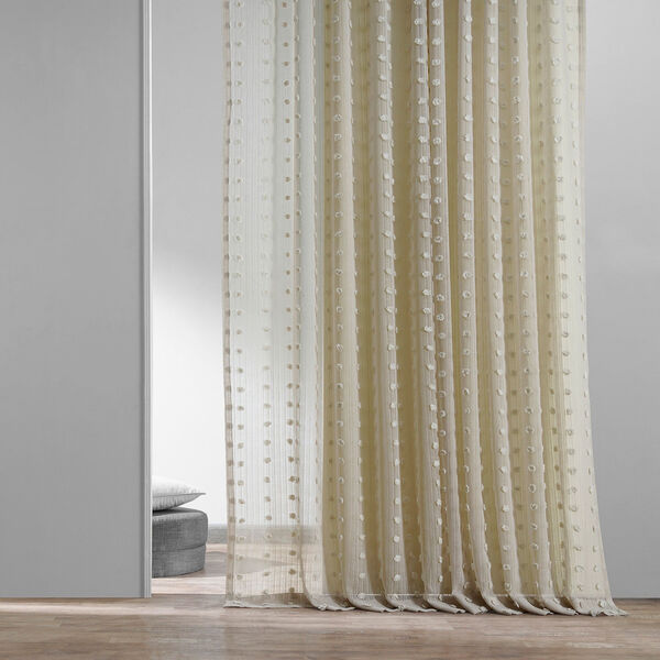 Strasbourg Dot Beige Patterned Linen Sheer Single Panel Curtain 50 x 96, image 2