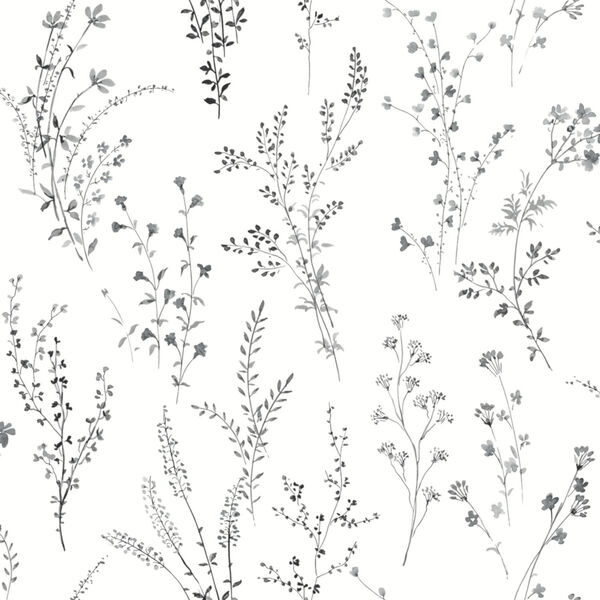 Simply Farmhouse Black and White Wildflower Sprigs Wallpaper, image 2