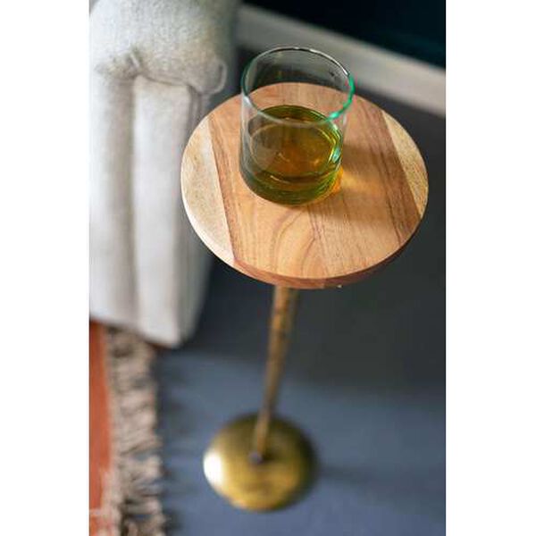 Rattan Wood Antique Brass Cocktail Table with Acacia Wood Top, image 3