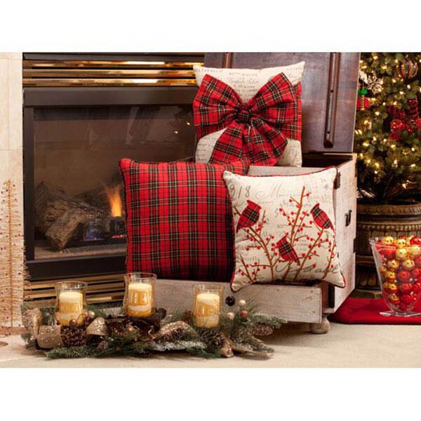 Beige 6.5-Inch Holiday Plaid Bowknot Throw Pillow, image 3