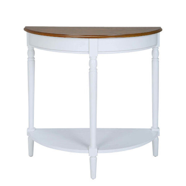 French Country Dark Walnut and White Half Round Entryway Table with Shelf, image 4