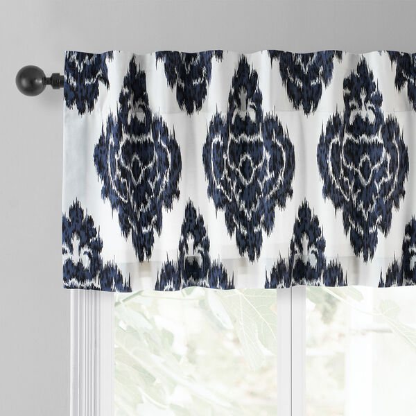 Ikat Blue Printed Cotton Window Valance Single Panel, image 3
