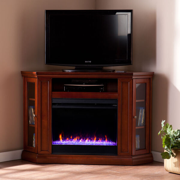 Claremont Brown mahogany Color Changing Convertible Corner Electric Fireplace, image 1