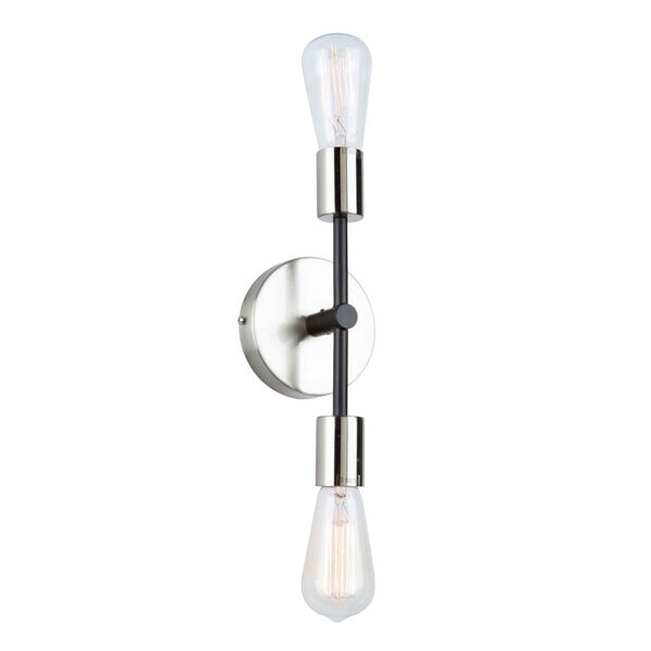 Truro Black and Brushed Nickel Two-Light Wall Sconce, image 1