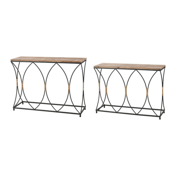 Fisher Island Natural Wood with Black Console Table, Set of Two, image 1