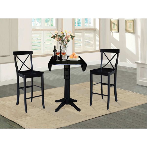 Black Round Top Pedestal Bar Height Table with X-Back Stools, 3-Piece, image 4