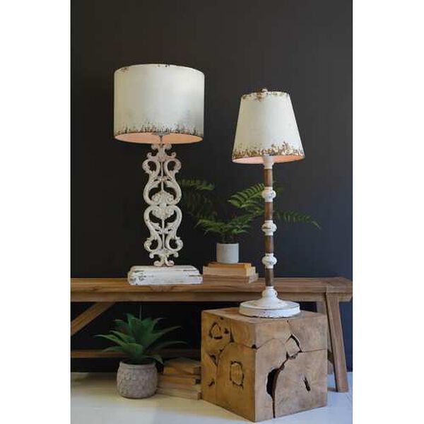White Table Lamp - Antique with Carved Damask Base, image 5