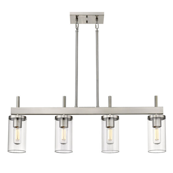 Winslett Pewter 35-Inch Four-Light Linear Pendant with Ribbed Clear Glass Shade, image 2