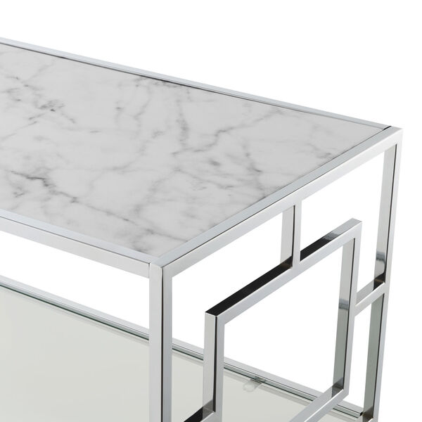 Town Square White Faux Marble and Chrome Coffee Table with Shelf, image 4